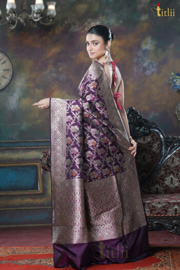 Magenta Pure Katan Silk Banarasi Handloom Saree