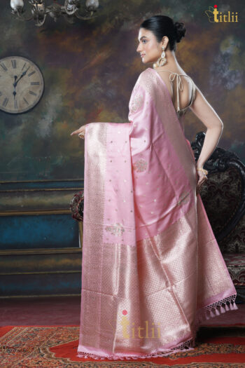 Rosy Pink Pure Silk Banarasi