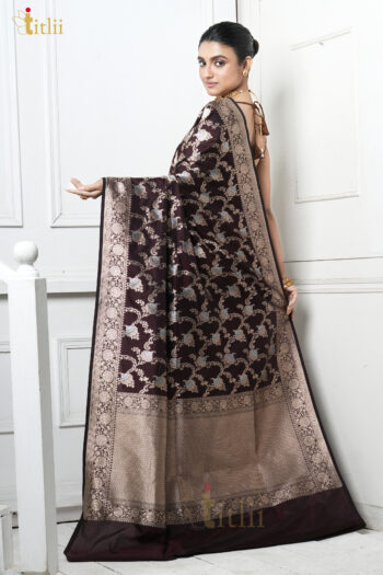 Brown Pure Katan Silk Banarasi Handloom Saree