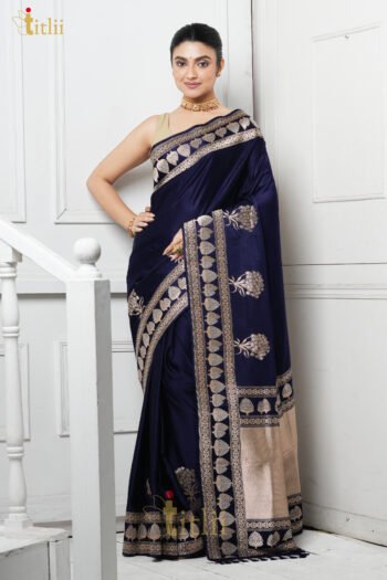 Navy Blue Pure Silk Ektara Banarasi Handloom Saree