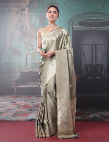 Pure Handloom Satin Meenakari Border Saree
