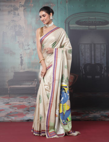 Tussar Silk Kantha Embroidered Saree
