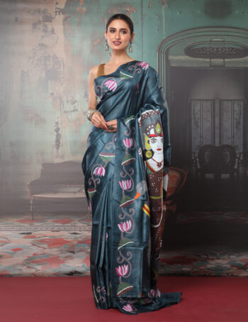 Tussar Silk Kantha Embroidered Saree