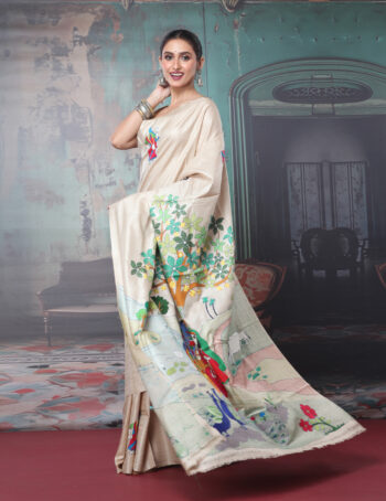 Tussar Silk Kantha Embroidered Saree
