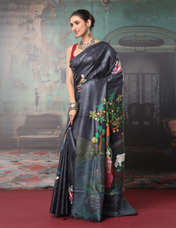 Tussar Silk Kantha Embroidered Saree