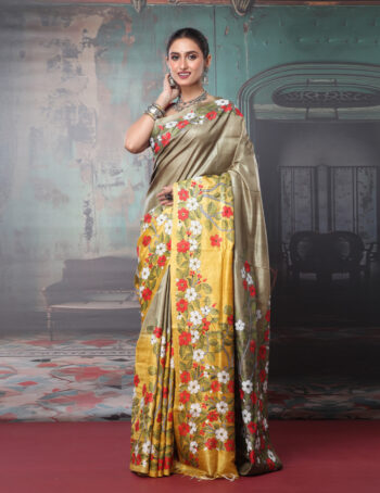Tussar Silk Kantha Embroidered Saree