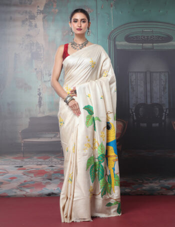 Tussar Silk Kantha Embroidered Saree