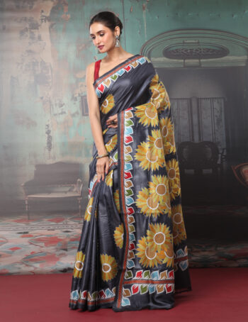 Tussar Silk Kantha Embroidered Saree