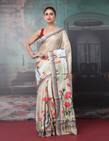 Tussar Silk Kantha Embroidered Saree