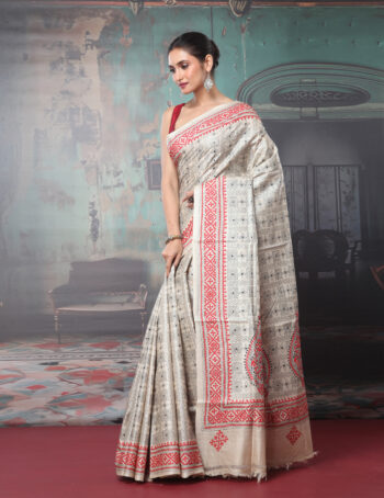 Tussar Silk Kantha Embroidered Saree