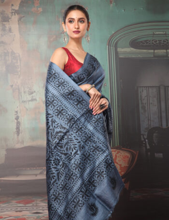Tussar Silk Kantha Embroidered Saree (Copy)
