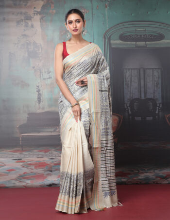 Tussar Silk Kantha Embroidered Saree